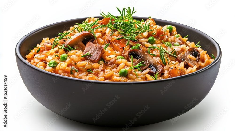 Delicious bowl of colorful vegetable rice dish with herbs. AI-generated. Delicious bowl of colorful vegetable rice dish with herbs. AI-generated.