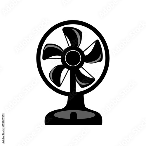 Desktop fan with rotating blades in a minimalist style on a transparent background