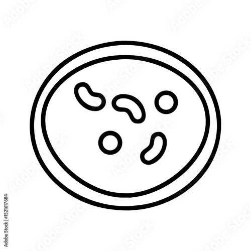 Bacteria in petri dish illustration in simple black line art  