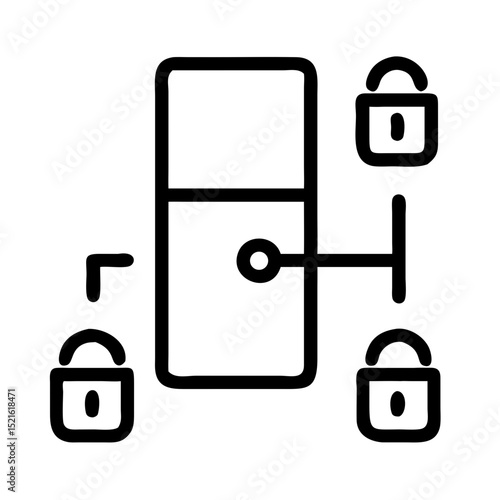 Mobile security access system icon with padlocks, fridge with lock
