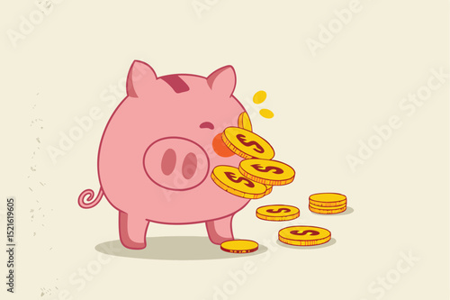 Money loss from investment failure, bad habit problem in personal finance, debt crisis or inflation money reduction concept, depress sadness broken pink piggy bank with money dollar coins pouring out.