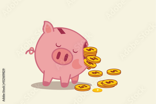Money loss from investment failure, bad habit problem in personal finance, debt crisis or inflation money reduction concept, depress sadness broken pink piggy bank with money dollar coins pouring out.