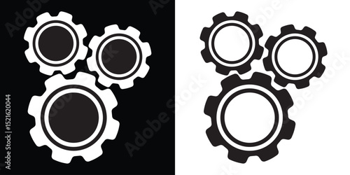Setting icons. Gear, cog, cogwheel icon set isolated on black and white background. Settings gears icon for apps and websites design. Vector illustration.