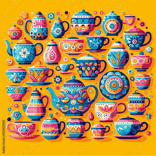 colourful  cup set vactor