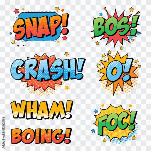 Snap Crash Wham Boing Comic PNG | Pop Art Sound Effects, Cartoon Speech Bubbles, Action Words
