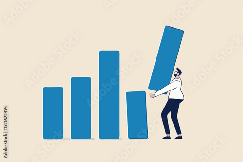 Revenue forecast cut, stock market price correction or global economic slow down due to Coronavirus COVID-19 crisis concept, businessman financial advisor or expert cut and hold piece of bar graph.