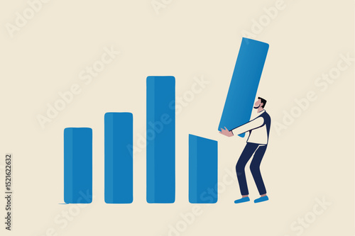 Revenue forecast cut, stock market price correction or global economic slow down due to Coronavirus COVID-19 crisis concept, businessman financial advisor or expert cut and hold piece of bar graph.