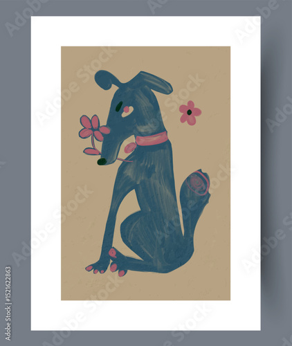 A Charming and Delightful Illustration of a Dog Surrounded by Beautiful Flowers in Nature