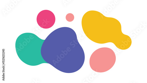 Abstract composition of colorful organic shapes on a white background