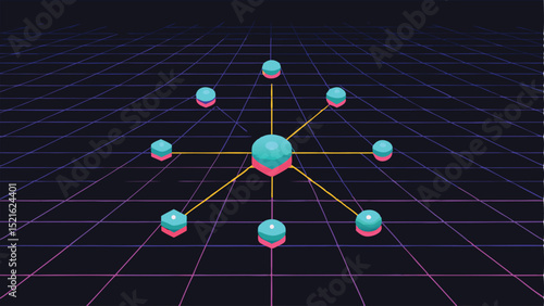 Abstract digital grid network design with glowing nodes on a futuristic dark background