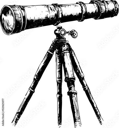 Old telescope hand drawn sketch PNG illustration with transparent background