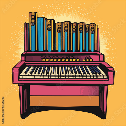Pipe organ musical instrument pop art retro vector illustration. Comic book style imitation.