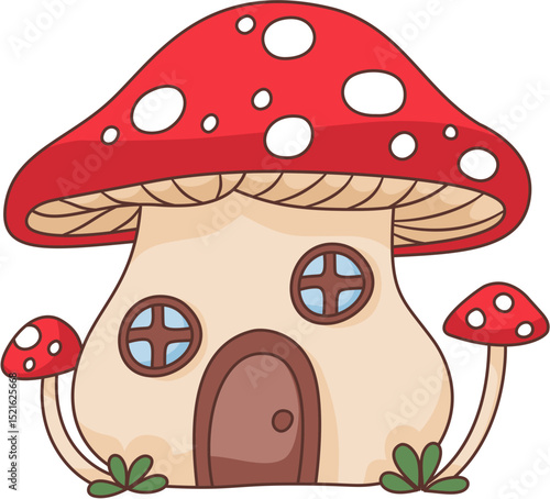 cute mushroom house building fairy tale