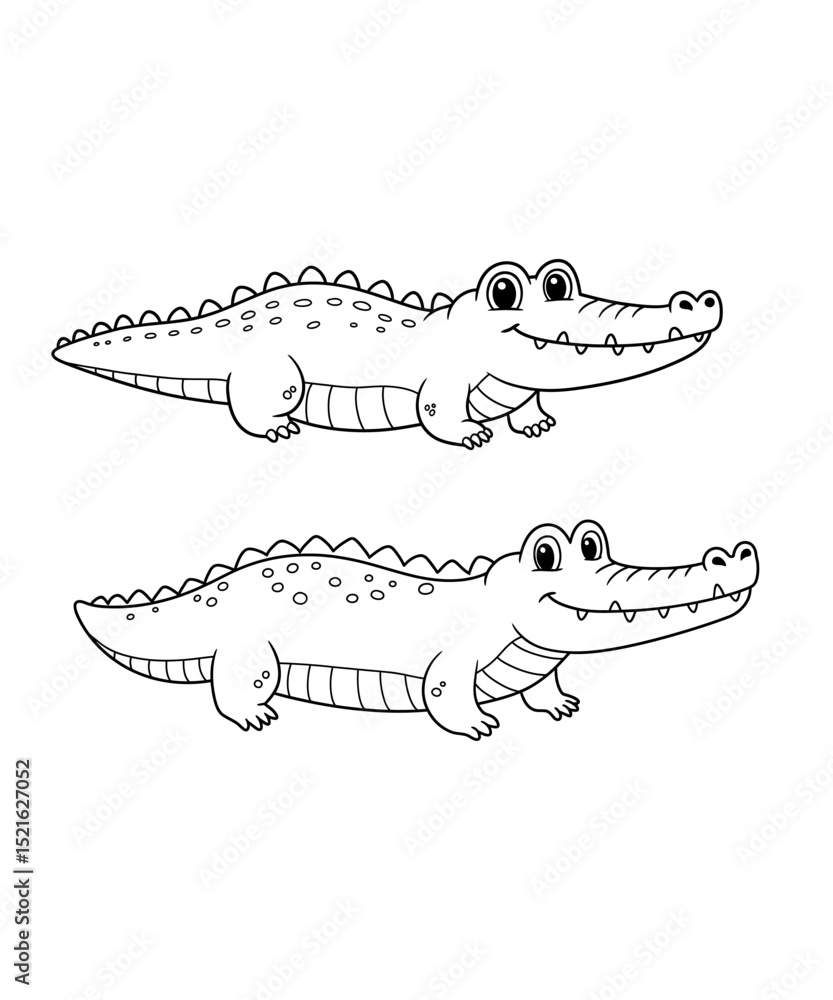 Obraz premium Two adorable cartoon crocodiles ready for coloring pages