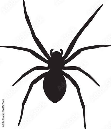 Spider silhouette simple black design, Creepy crawler bug illustration