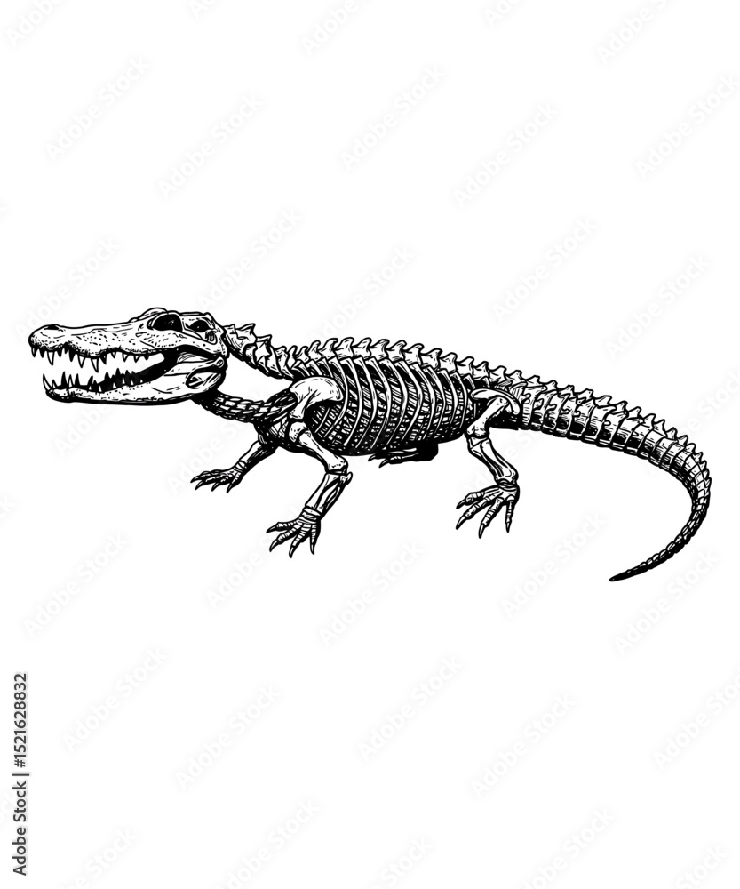 Fototapeta premium Detailed Skeletal Drawing of an Alligator in Profile View