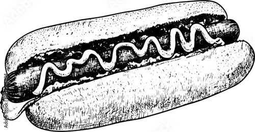 Hot dog sketch raster illustration