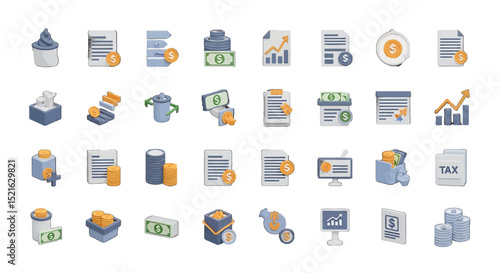 Collection of 3D Financial vector icons sets with Dollar Signs