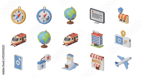 Colorful 3D Travel and Navigation vector icons sets Set