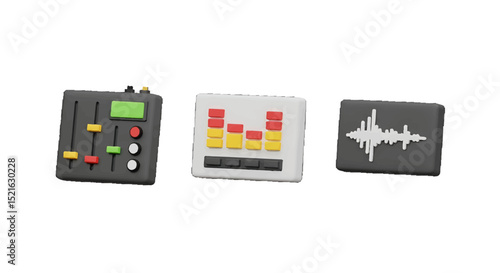 Colorful Audio Mixer and Soundwave vector icons sets in 3D Style