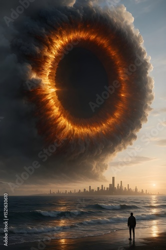 Firestorm Over Ocean Cityscape