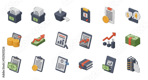 3D Isometric Financial vector icons sets Depicting Money Growth and Business Concepts