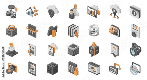 3D Isometric IT and Data vector icons sets Representing Cloud Computing and Digital Technologies