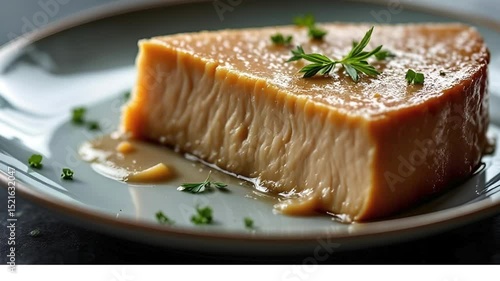 Gourmet Duck Foie Gras Slice in Close-Up on Plate

