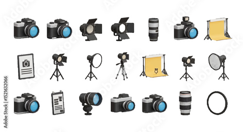 Photographic Equipment Cameras Lenses Lighting and Backdrop in a Studio Setup