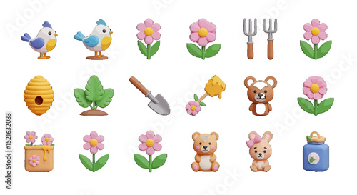 Playful Claymation Garden and Forest Elements Birds Flowers Tools and Animals