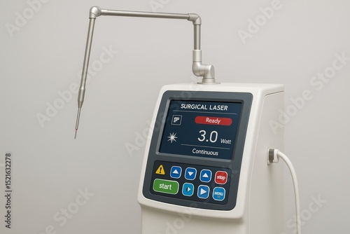 High-precision surgical laser with adjustable wattage and touchscreen controls used in clinical settings for soft tissue operations and non-invasive treatments.