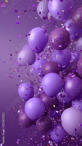 Purple Balloons and Confetti Create a Festive Atmosphere for Celebration and ...