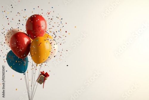 Colorful Balloons Float Above a Gift Box During a Festive Celebration at a Pa...