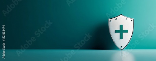 Shield Representing Protection Displayed Against a Teal Background in a Minim...