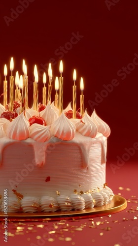 Delicious Cake With Candles, Topping, and Decorations Perfect for Celebrations