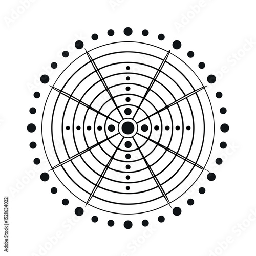 Sacred geometry symbol with concentric circles and radial lines
