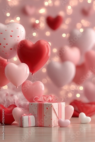 Colorful Heart Balloons and Gift Box Create a Romantic Atmosphere for a Speci...