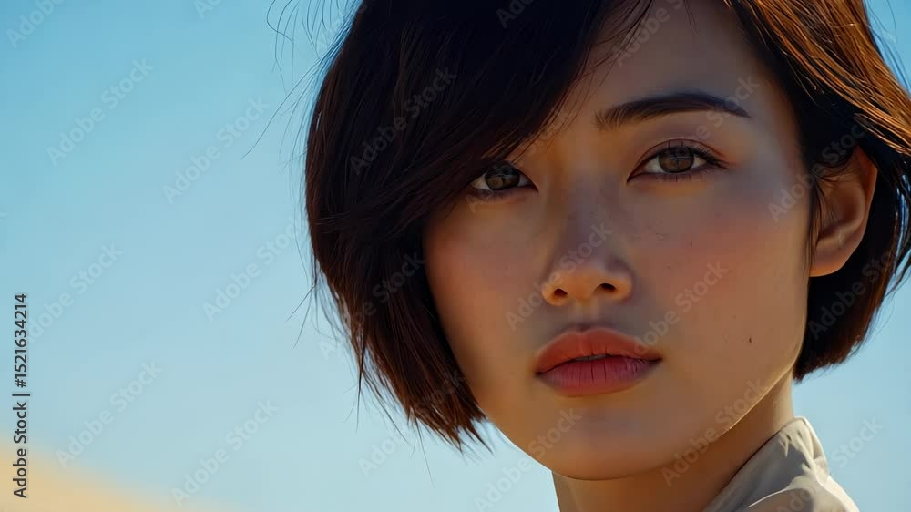 Cinematic Asian Woman Close-up in Desert Cinematic Asian Woman Close-up in Desert