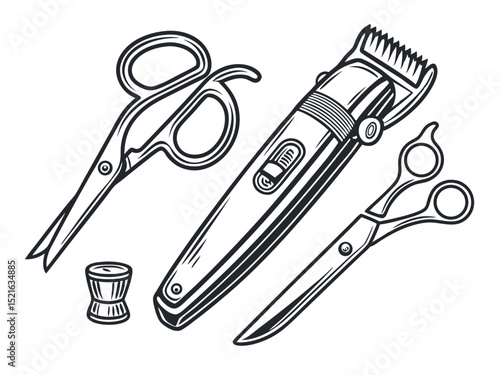 Barber Tools Scissors & Trimmer Illustration