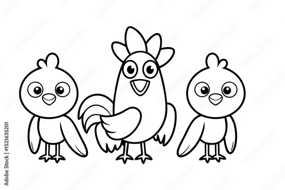 Obraz premium Rooster and Chicks Coloring Page