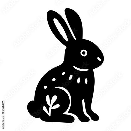 Rustic style figurine with a hare. Ethnic sticker. Bohemian animal silhouettes and floral patterns on Scandinavian style textiles. Handmade relief image of a hare in the style of linocut.