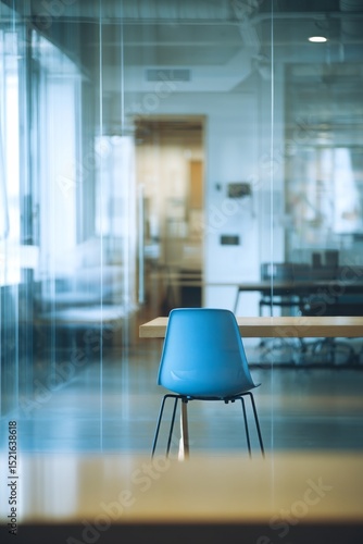 Empty Office Space With a Table and Chair, Reflecting a Quiet Work Environment.
