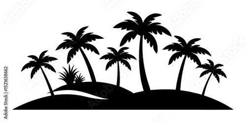 Palm Tree Island Scene Black Silhouette Vector