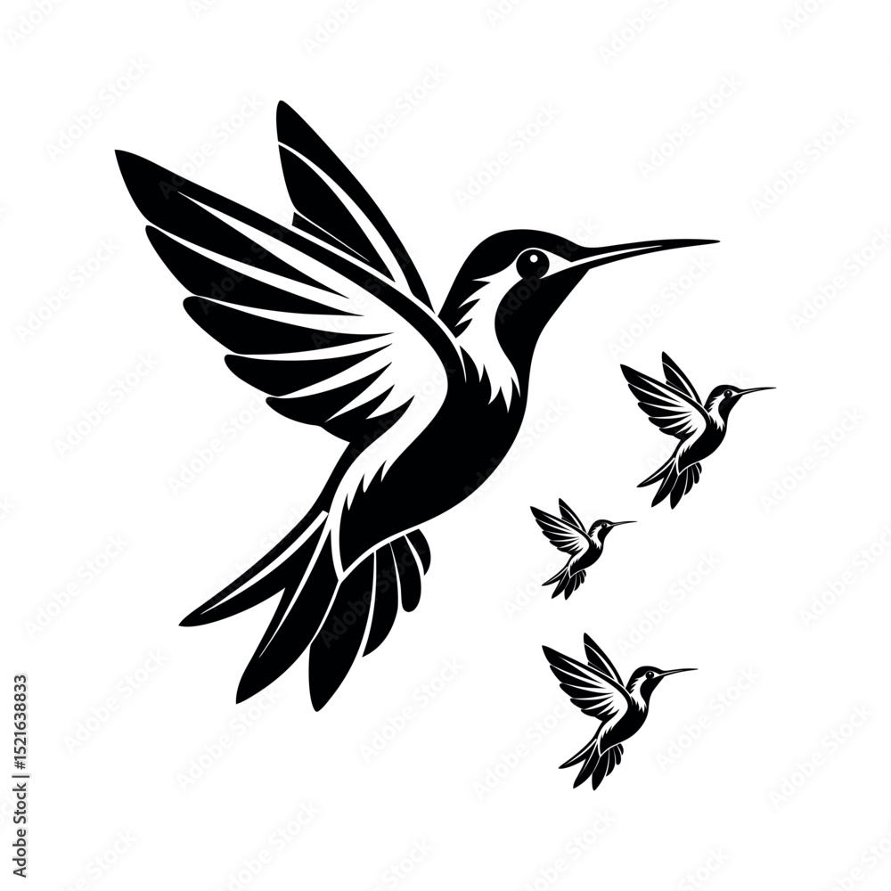 Obraz premium Hummingbird and Flying Birds Silhouette Illustration