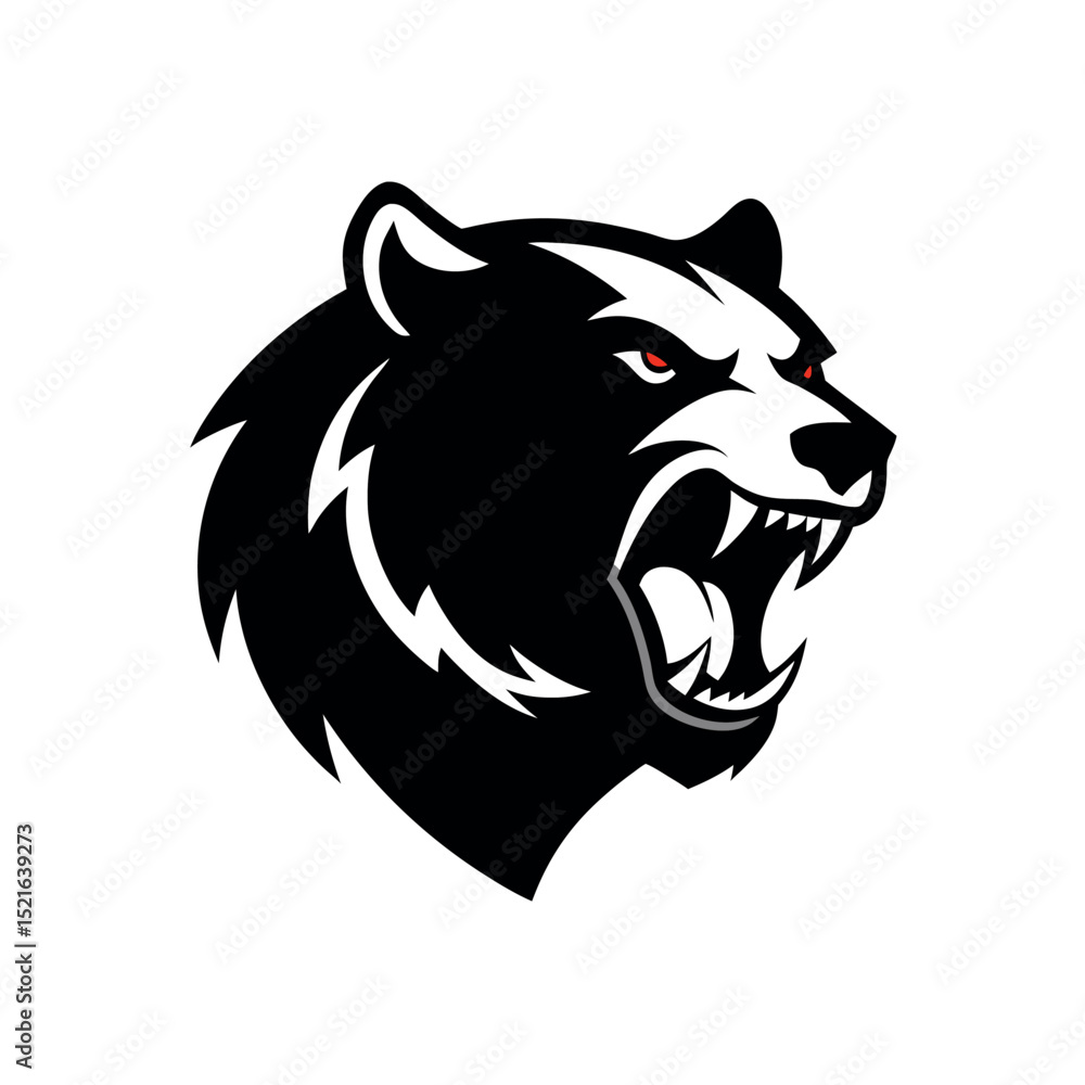 Obraz premium Roaring Bear Head Logo in Black – Fierce Animal Mascot Vector for Sports or Branding