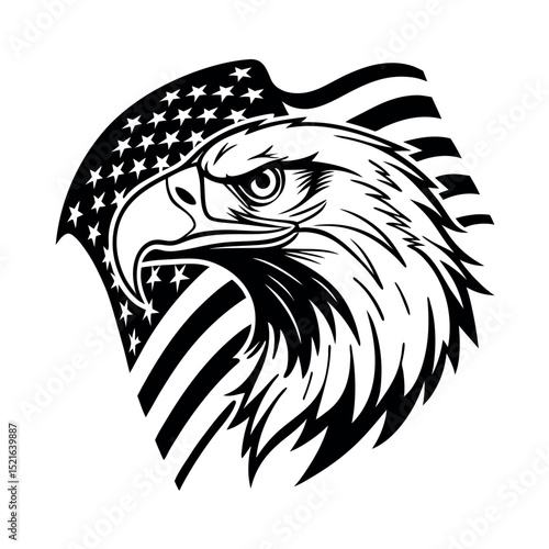 Patriotic American eagle head with USA flag vector design for national pride, veterans, freedom, and military-themed artwork