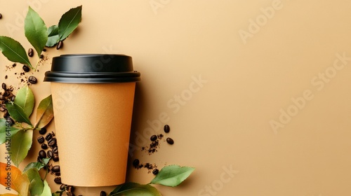 Freshly Brewed Coffee and Natural Elements on a Warm Background for a Soothin...