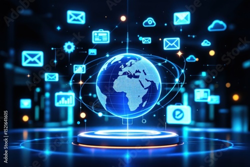 Global communication technology and digital connectivity illustration