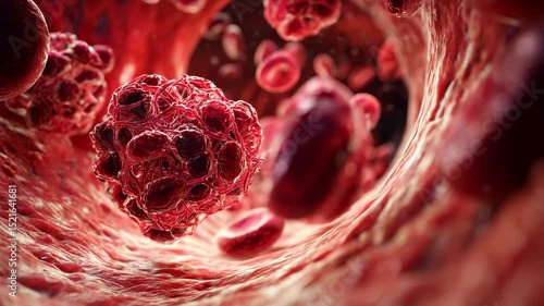 Scientific animation shows blood clots and blood infection with viruses and cells in motion. Bblood clots and blood infection visualization ideal for medical, biological, and research content