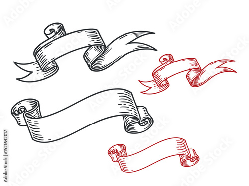 Decorative vintage ribbon banner silhouette vector set perfect for logo templates, award badges, classic invitations, label designs, and hand-drawn elements.